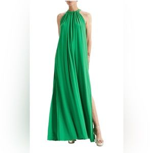 *MONIQUE LHUILLIER COLLECTION* Emerald Green Jersey Halter Tie-Neck Evening Gown